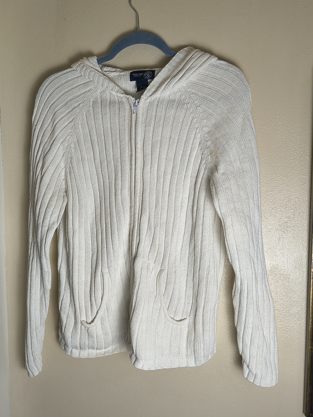 Vintage Y2K venezia jeans white ribbed knit zip up hoodie